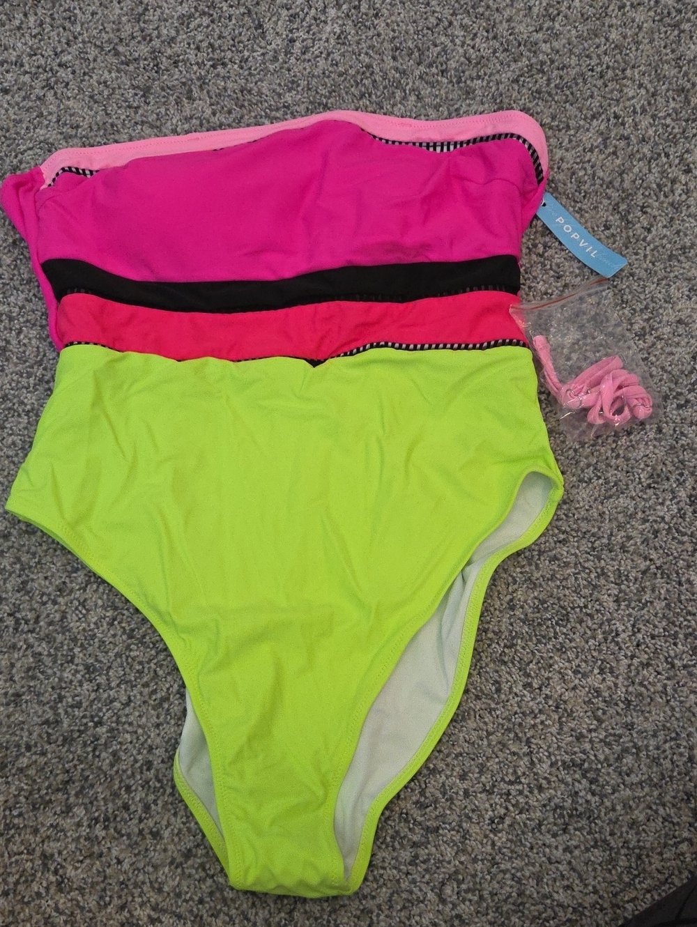 POPVIL Neon Colorblock One-Piece Swimsuit - Pink & Lime